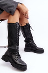 Black Lace-up Knee-high Combat Boots Idandrou