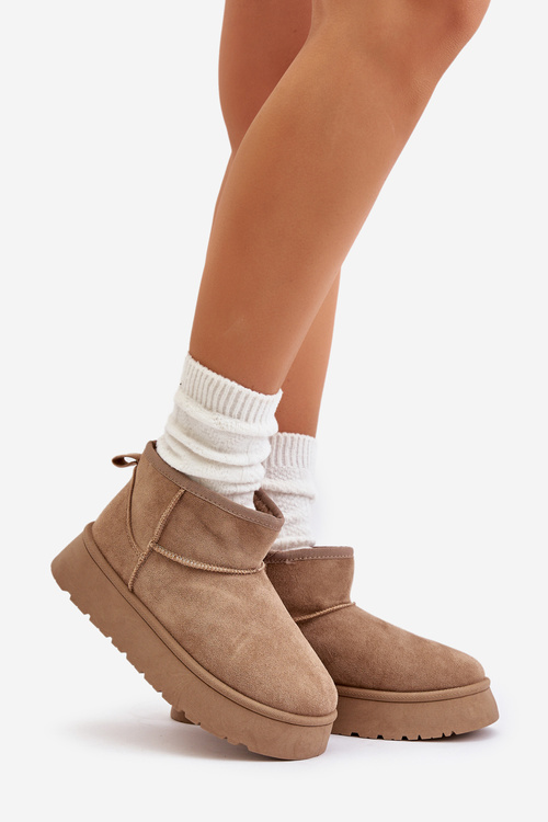 Low Women's Snow Boots On Platform Insulated With Fur Beige Saldren