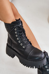 Warm Leather Ankle Boots Workers For Women With Zirconia GOE OO2N4125 Black