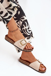 Women's sandals with buckle on cork platform beige Zavira