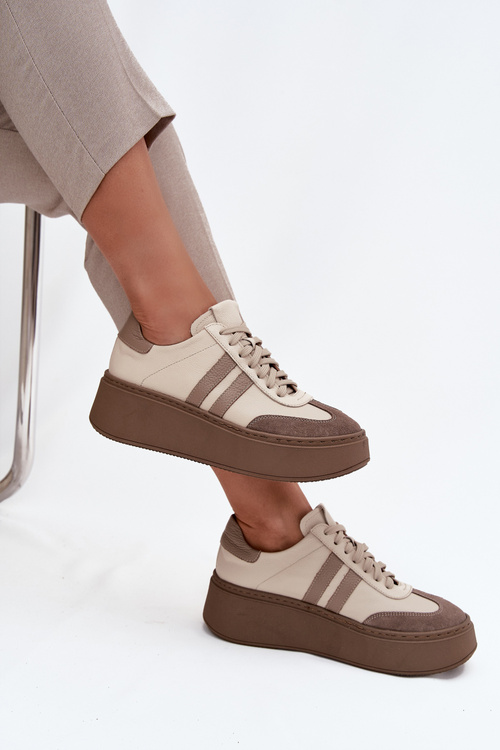 Leather Women's Sneakers On Platform Zazoo 3775 Beige