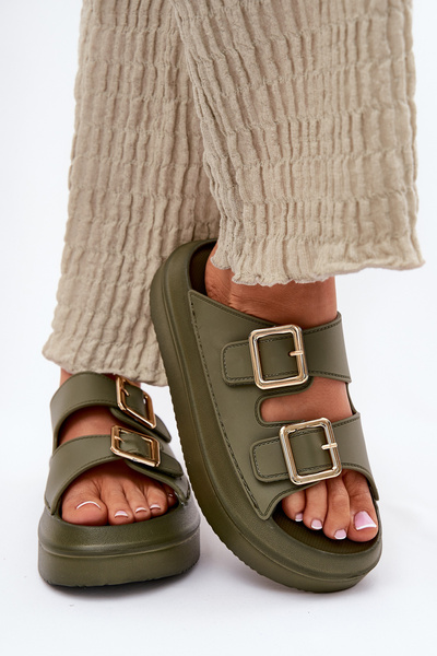 Ladies platform sandals with golden buckles green Zorila