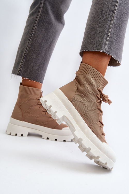 Botki Damskie Skarpetkowa Cholewka Wsuwane Solime Khaki 2669