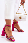 Fashionable Sandals With Stones High Heels Fuchsia Love Me