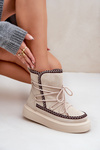 Women's Snow Boots With Embroidery On Platform Light Beige Naleris