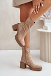 Women's Platform Ankle Boots With Chunky Heel S.Barski HY42-739 Beige