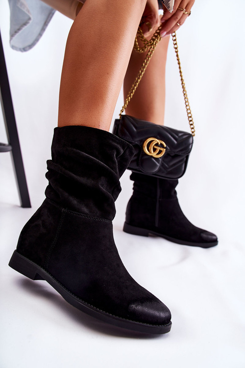 Botki Damskie Zamsz Wysokie Czarne Venis