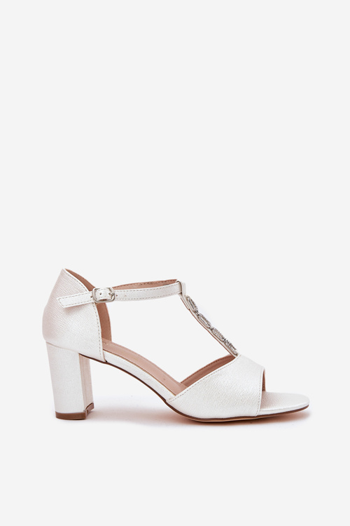 Ladies Heeled Sandals With Decorative Strap Eco Leather White Triavera