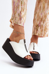 Zazoo 2916 Women's Slides on Chunky Platform with Zipper White