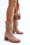 Women's Insulated Boots with Ruched Shaft on Stiletto Heel Beige Shavy