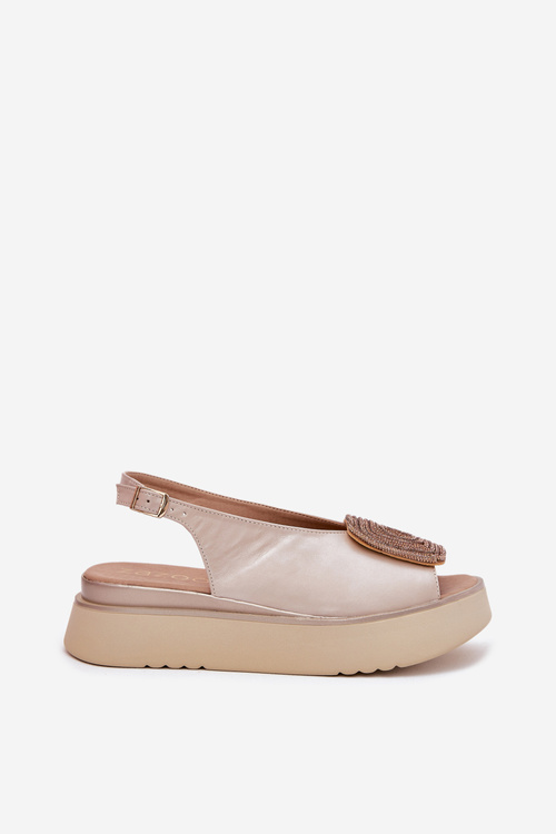 Zazoo 1786 Leather Women's Sandals On Platform With Decoration Pearl Beige
