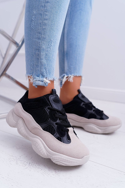 Sporty Women's Shoes Airy Fabric Black Beige Thai