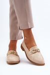 Women's Suede Moccasins with Flat Heel Beige Misal