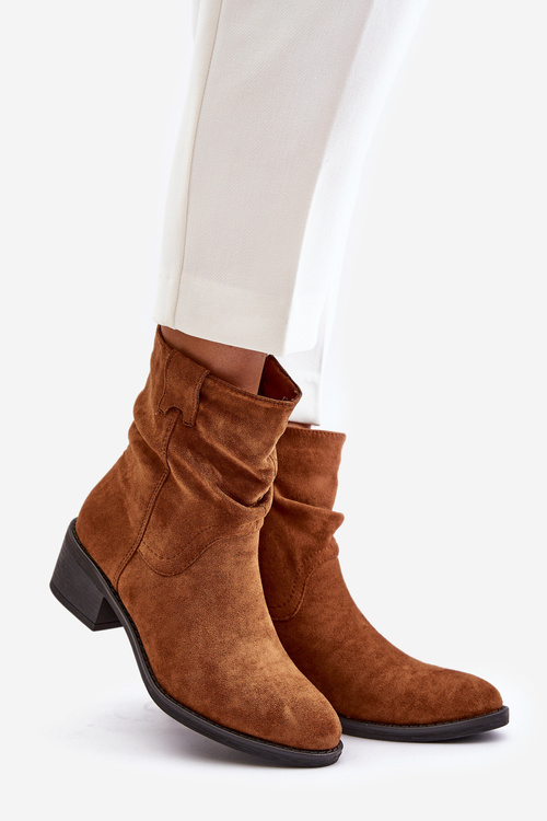 Damskie Botki Ocieplane Marszczona Cholewka Niski Obcas Camel Zinanya