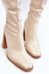 Women's Over-the-Knee Boots with Block Heel Beige Orcella