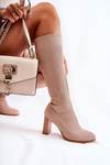 Fashionable Ribbed Heel Boots Beige Carros