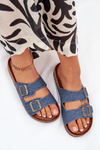 Ladies Slippers On Cork Platform With Buckles Dark Jeans Vesina