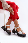 White Women's Leather Sandals with Gold Decoration Vinceza 7910
