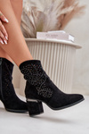 Embellished Perforated Women's Heeled Boots Made Of Eco Suede Black S.Barski HY42-029
