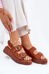Womens platform and wedge sandals with buckles Camel Genorre