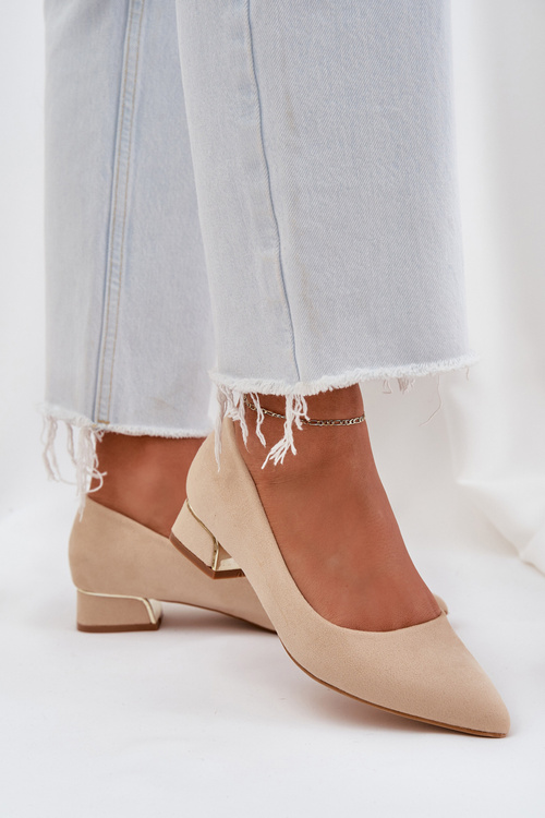 Low Heel Pumps With Pointed Toes Beige Terilara