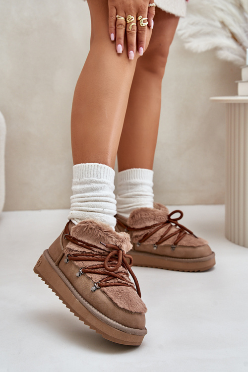 Śniegowce Niskie Platforma Futerko Brązowe D.Franklin DFSH370011