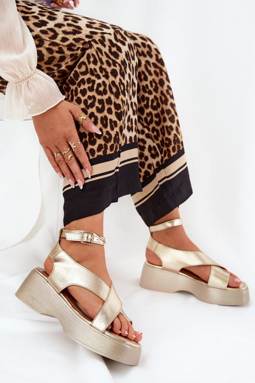 Women's Sandals On Platform And Wedge Eco Leather Gold Tenzorus