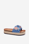 Ladies platform sandals with weaving and flowers blue Chellia