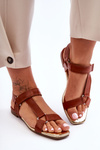 Women's Flat Sandals with Velcro Camel Lissa