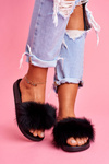 Flip Flops with Natural Fur Black Naturis