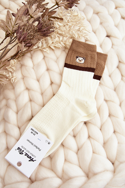 Women's Socks with Teddy Bear Cream