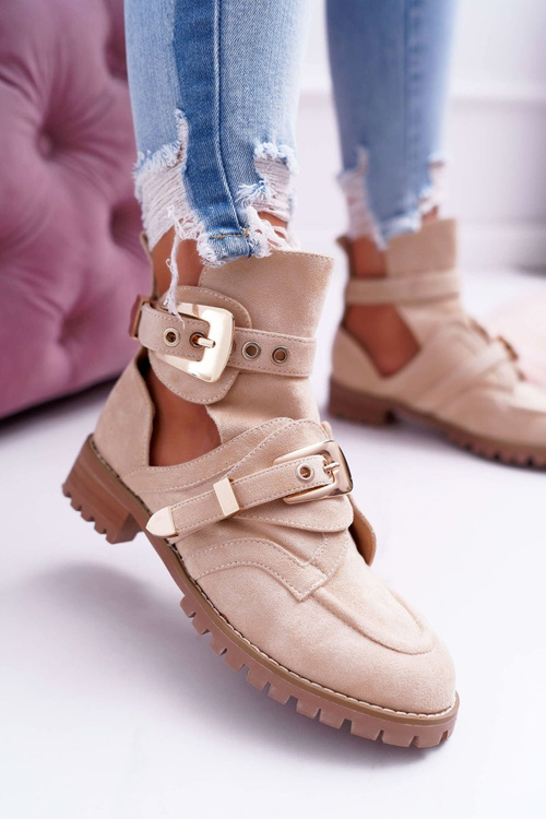 Lu Boo Beige Suede Boots With Cutouts Rock Girl