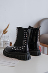 Girls' Shiny Ankle Boots Decorated with Rhinestones Black Adelie