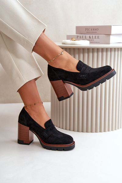 Women's High-Heeled Pumps with Platform in Black Eco-Suede Vinceza 58105