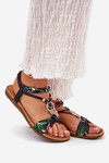 Flat Women's Sandals With Woven Strap And Decoration Black Artiker 56C1318
