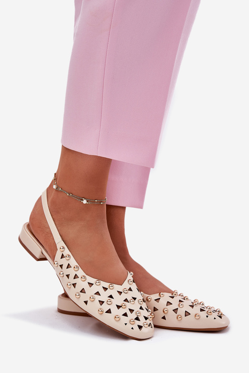 Damskie Baleriny Ze Zdobieniem Płaski Obcas Beżowe Nilarisela