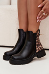 Insulated women's ankle boots with gold detail leopard pattern black Calista