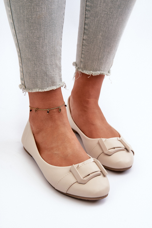 Ballerinas With Strap And Ornament Eco Leather Light Beige Cadwenla
