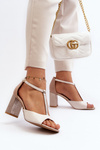 Sandały Na Słupku Skórzane Laura Messi 2759 Beżowe