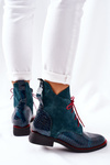 Leather Boots With A Crocodile Pattern Green Cheyenne