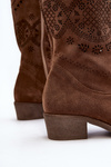 Zazoo 4043 Suede Low Heel Boots Laced Brown