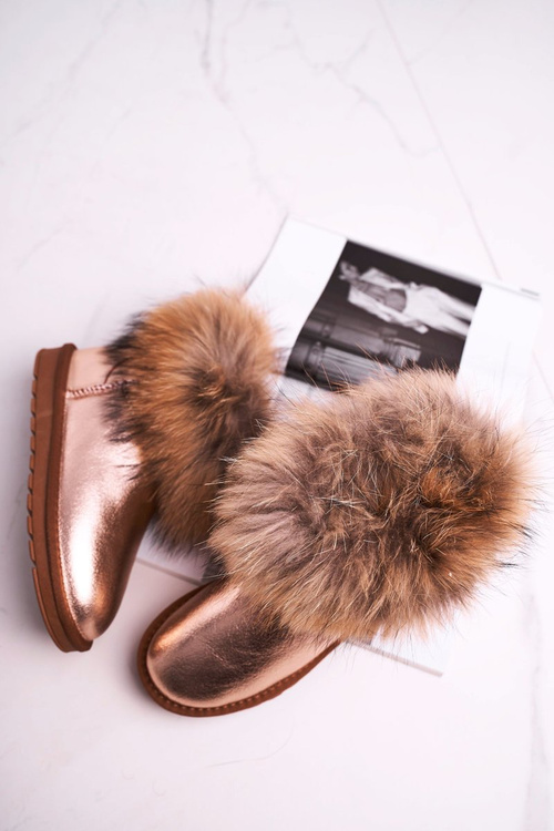 Women's Leather Snow Boots Leather With Eco Fur Champagne Alexa