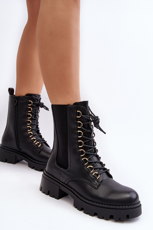 Black Leather Women's Work Boots Charmea