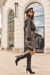 Leather Knee-High Boots with Heel Black Serpens