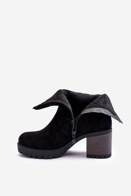 Botki Marszczone Zamsz Czarne Melseo LH110