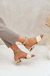 Leather sandals on gold heel beige Laura Messi 2143