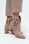 Suede openwork women's ankle boots with heel Zazoo 3647 Cappuccino