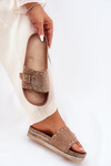 Ladies Platform Sandals With Buckle And Studs Khaki Nusithia