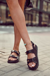 Women's Leather Sandals With Decoration Black Halis