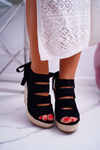 Women's Sandals On Anchor Linen Tied Black Cantare
